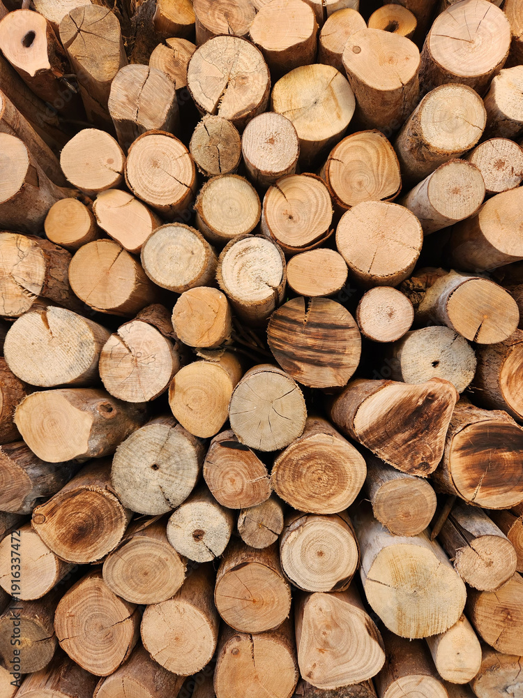 Fototapeta premium Stacked Wooden Logs Texture Background