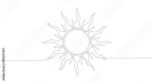 Minimalist Sun Line Drawing, Abstract Celestial Body, Simple Solar Icon