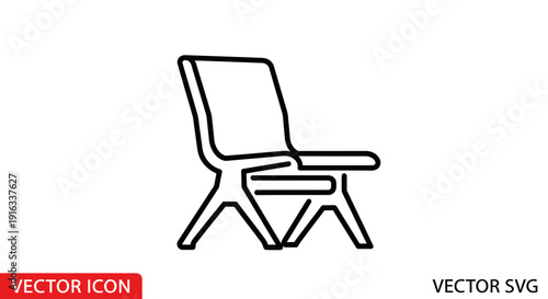 Modern Folding Chair Icon Vector Illustration, Minimalist Outdoor Furniture Line Art