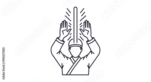 Martial Arts Master Performing Energy Blast or Spiritual Power