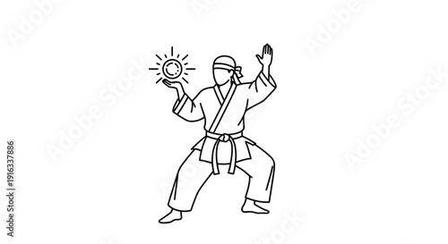 Martial Arts Master Performing Energy Blast, Karateka in Gi with Bandana, Dynamic Pose