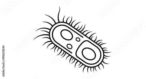 Microscopic Bacteria Cell Icon, Simple Outline Drawing of Microorganism with Flagella
