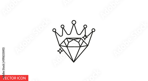 Luxury Diamond Crown Icon - Royal Gemstone Emblem with Sparkle, Vector Graphic