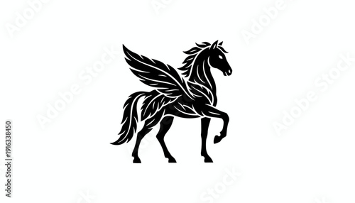 Majestic Black Pegasus Horse Silhouette with Wings, Mythical Creature, Fantasy Art
