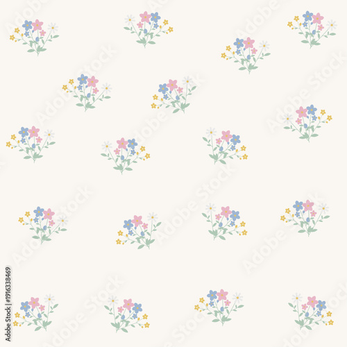 Cute Pastel Wildflower Seamless Pattern Scandinavian Style Background