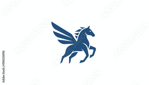 Majestic Blue Pegasus Flying, Mythical Winged Horse Silhouette, Fantasy Creature Logo