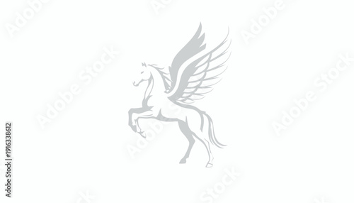 Majestic Winged Horse Pegasus Silhouette on White Background, Mythical Creature