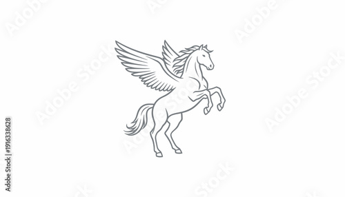 Majestic Winged Horse Pegasus Flying in Sky - Mythical Creature Line Art