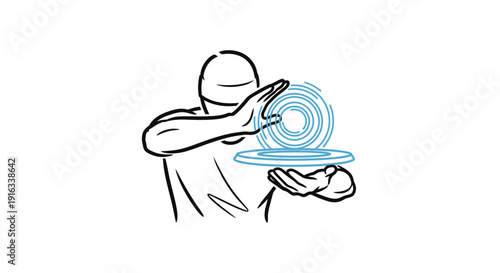 Man Creating Holographic Interface with Hands, Futuristic Technology Concept