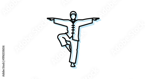 Man in Traditional Chinese Clothing Practicing Tai Chi Pose on One Leg