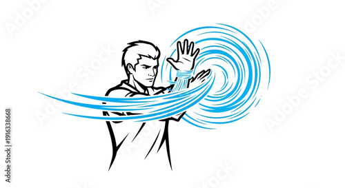 Man Controlling Water Element with Hand Gestures, Fantasy Magic Power