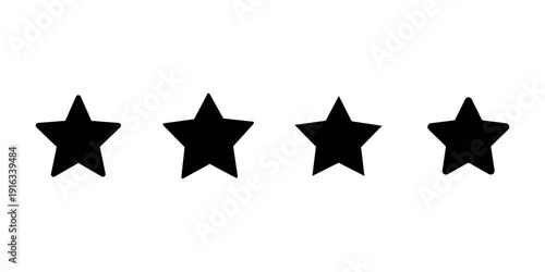 Star rating icon set of four black shapes with different points and rounded edges for quality feedback ranking and customer review evaluation systems