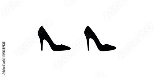 Pair of simple black silhouette icons depicting elegant high heeled stiletto shoes for fashion and footwear concepts