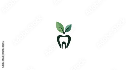 Green leaf dental logo concept for natural oral health, eco-friendly dentistry, and organic wellness vector illustration