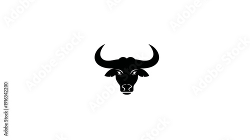 Powerful black bull head silhouette vector icon on white background. Strong horned animal symbol, emblem, or minimalist design element.
