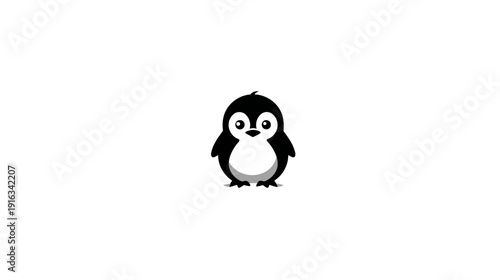 Cute cartoon baby penguin character illustration on a clean white background, adorable black and white bird vector art