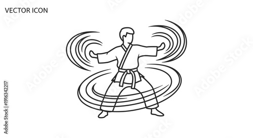 Karate fighter performing martial arts, dynamic energy, vector illustration