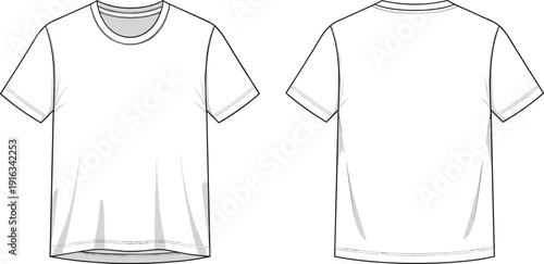 Blank t shirt template mockup, front and back view casual clothing isolated on white background vector illustration