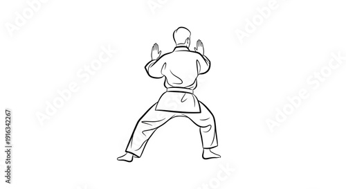 Karateka in defensive stance, martial arts training, traditional Japanese martial arts