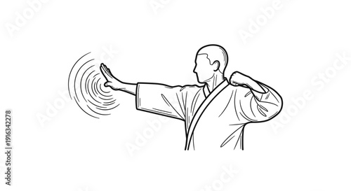 Karateka Performing a Defensive Block with Concentric Circles Indicating Force