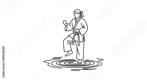 Karateka performing kata in water, dynamic martial arts training, focus and discipline