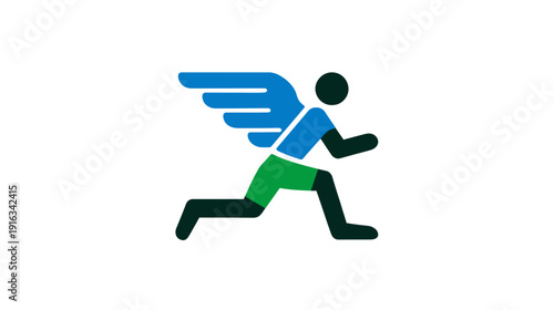 Dynamic winged runner icon symbolising speed, express delivery, quick service, fast shipping, and agile movement