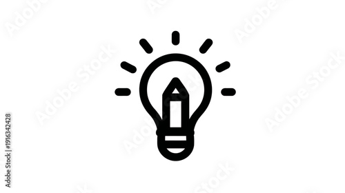 Lightbulb icon with pencil symbolizing creative ideas, inspiration, innovation, education, writing, and problem-solving concept.