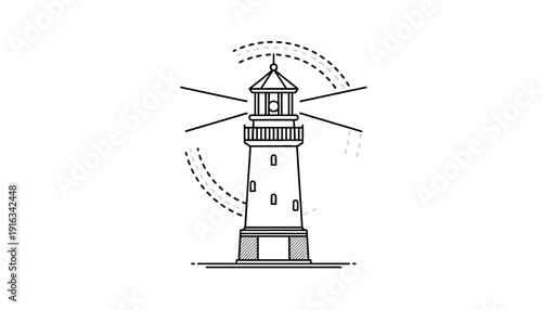 Lighthouse Beacon Guiding Ships at Sea, Nautical Navigation Symbol, Coastal Landmark