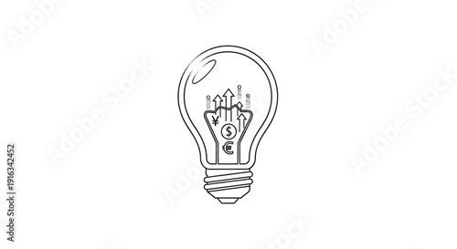 Lightbulb with Currency Symbols and Upward Arrows: Financial Growth Idea