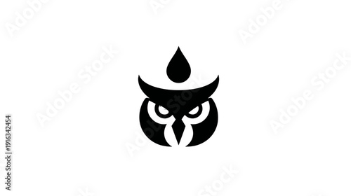 Abstract minimalist owl head logo icon with a drop shape, symbolizing wisdom, knowledge, and intelligent insight on a white background.