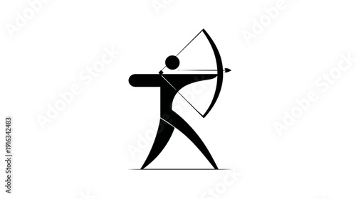 Professional archer silhouette aiming with bow and arrow. Sport icon, precise target practice, competitive archery vector graphic.