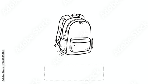 Hand-drawn backpack illustration, simple line art, school bag, travel accessory, white background