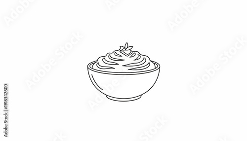 Hand-drawn illustration of a bowl of whipped cream or frosting with a garnish