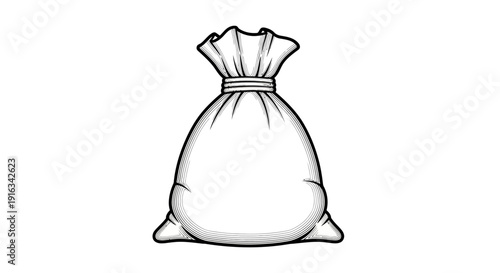 Hand-drawn illustration of a closed drawstring bag, isolated on white background