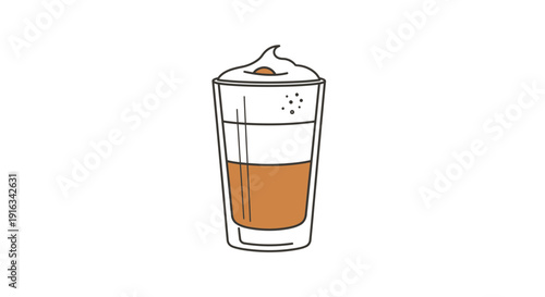 Hand-drawn illustration of a layered coffee drink with whipped cream and a coffee bean topping