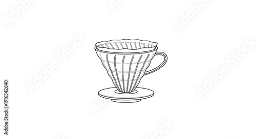 Hand-drawn illustration of a pour-over coffee dripper, minimalist line art, isolated on white.