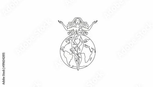 Gaia Goddess Earth Illustration: Woman Embodied by Nature, Embracing Planet