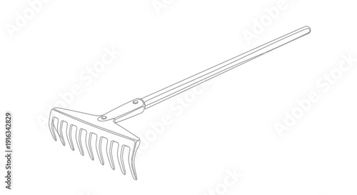 Garden Rake Outline Icon - Simple Line Drawing of a Gardening Tool