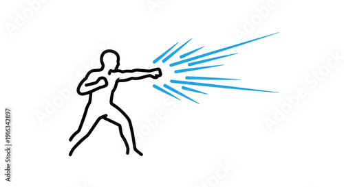 Dynamic Punch Action Line Art with Blue Energy Blast