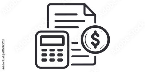 A hand uses a mobile phone icon and electronic keypad to calculate financial business money and accounting numbers for a dollar cash display object
