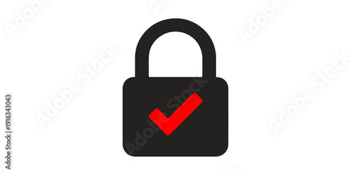 A red metal padlock with a heart symbol and a silver key provides a secure safety icon for internet protection and web access