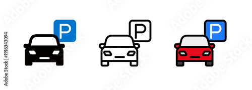 Car parking icon, car parked in parking lot