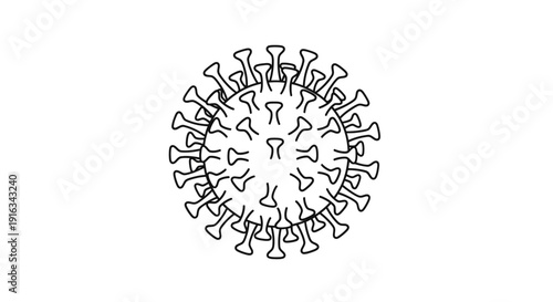 Coronavirus Icon, Covid-19 Virus Particle, Medical Illustration, Black and White