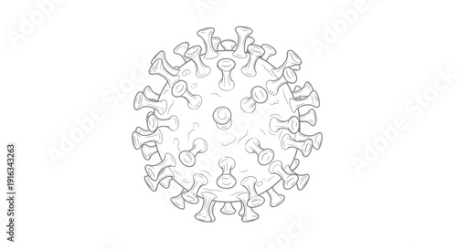 Coronavirus Sketch Drawing, Medical Illustration of Virus Particle, Pandemic Concept