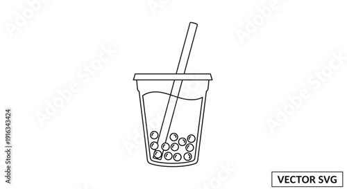 Bubble Tea Icon Outline Vector Illustration - Minimalist Drink Design