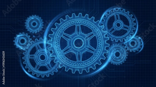 Mechanical gears and cogs interconnected in a complex system design on a dark background slowly moving