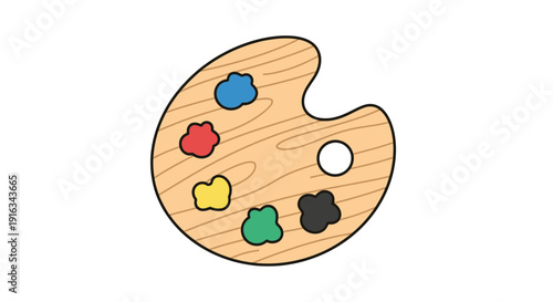 Artist's Wooden Paint Palette with Colorful Oil Paints and Brush Hole
