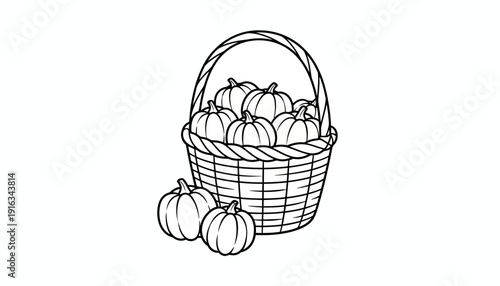 Basket of Pumpkins Illustration - Autumn Harvest, Thanksgiving, Halloween
