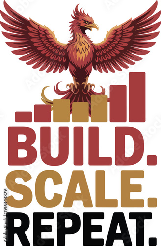 A motivational graphic with a phoenix and business growth text