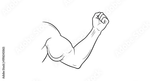 Biceps Flexing Arm Line Art Illustration - Muscular Bodybuilder Arm